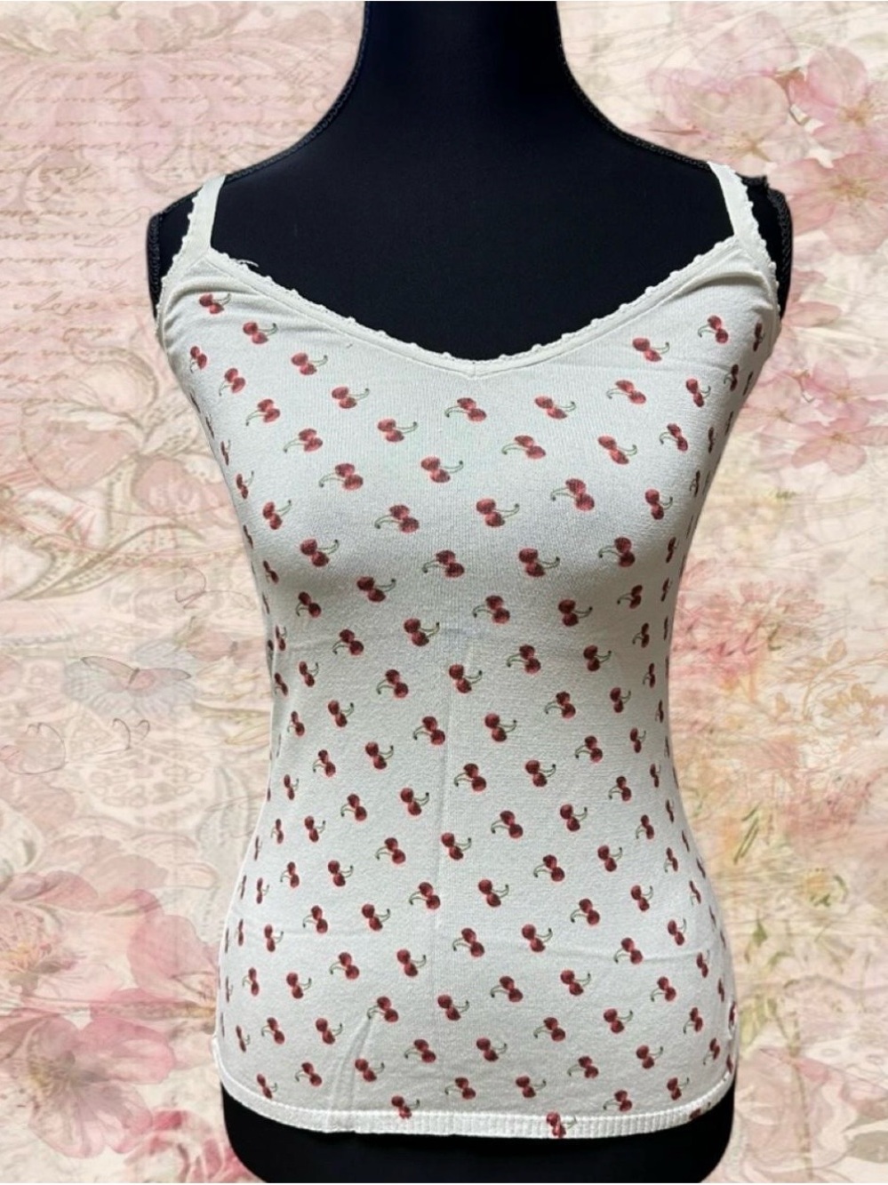 Y2K Guess Cherry Print Cami Tank Top Coquette Cherry Girl Baby Tee Knit Top S